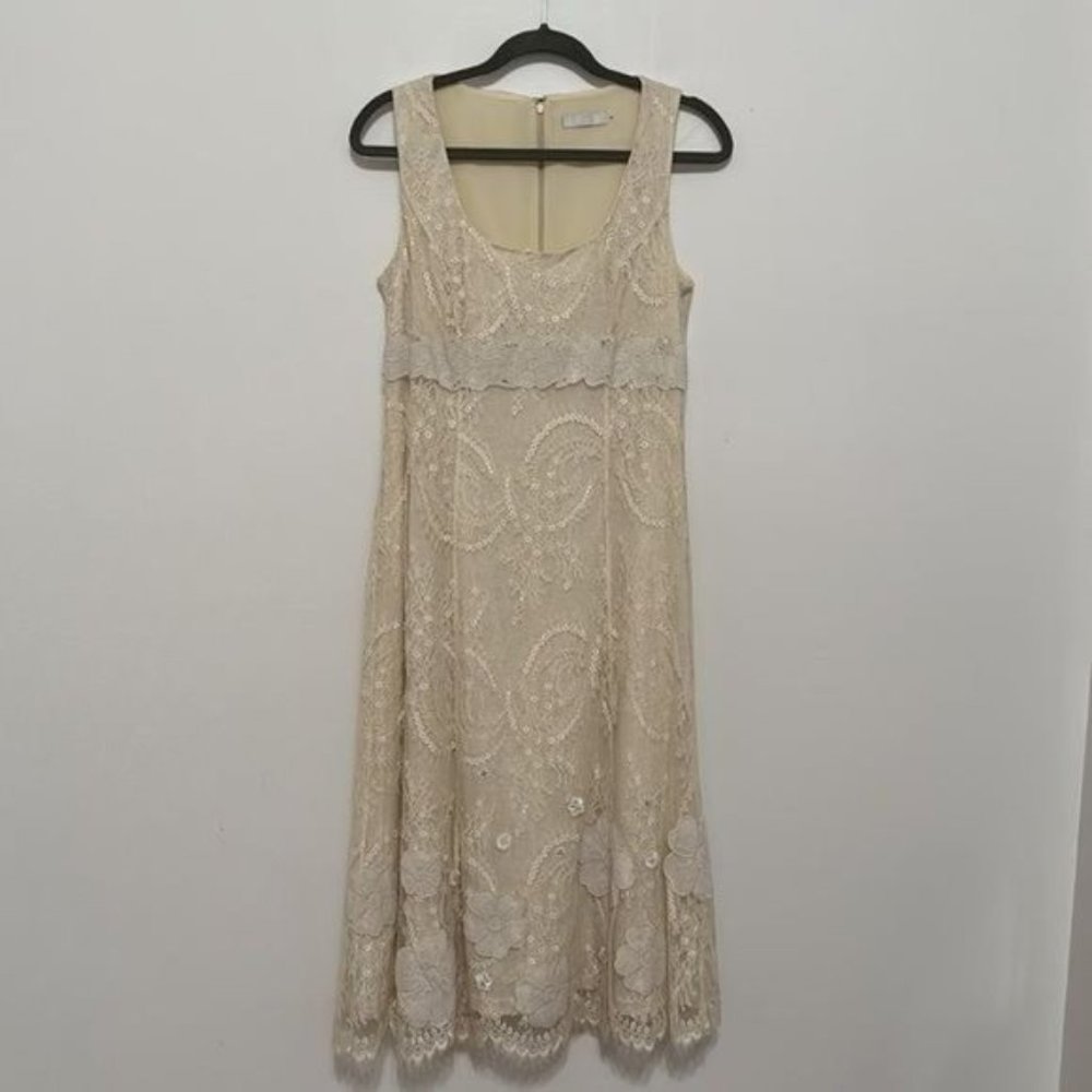 Badgley Mischka Floral Cream Lace Midi Dress Size 8